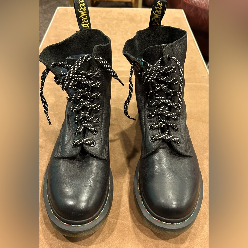 Dr Martens women’s AirWair 1460 Pascal Rainbow boots. 
Black Leather size 8